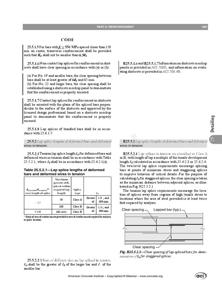 ACI 318-19 Lap Splice Guidelines | PDF | Solid Mechanics | Materials