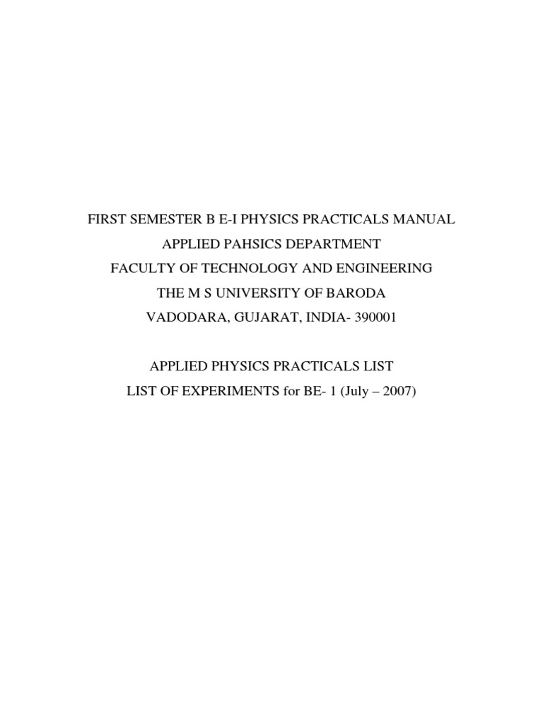 BE-I Physics Practicals Manual | PDF | Rectifier | Electricity