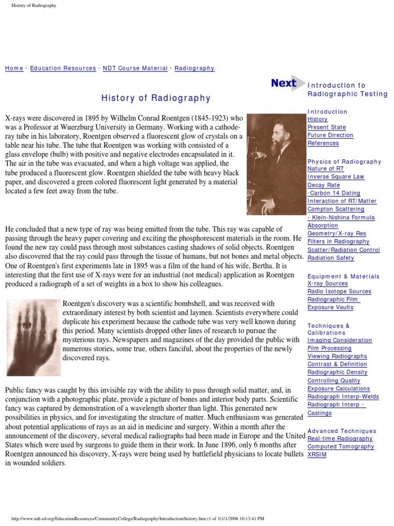 History of Radiography Home Education Resources NDT Course