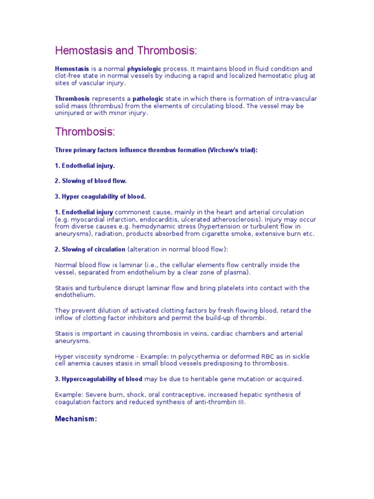 Hemostasis and Thrombosis Explained | PDF | Thrombosis | Thrombus