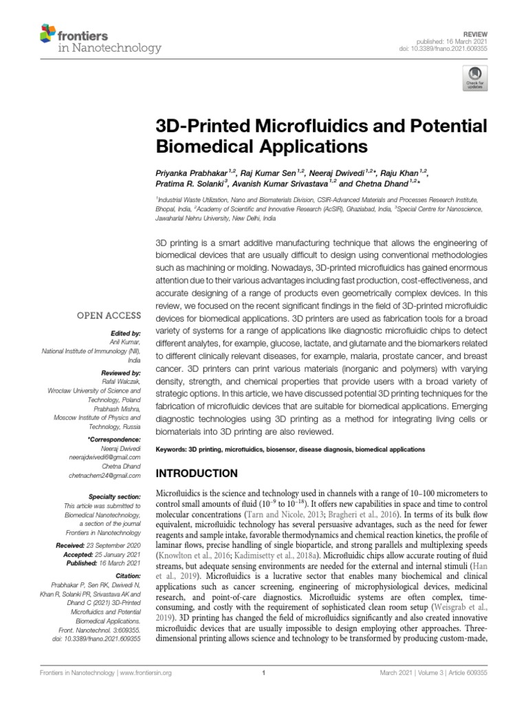 3D-Printed Micro Uidics and Potential Biomedical Applications | PDF ...