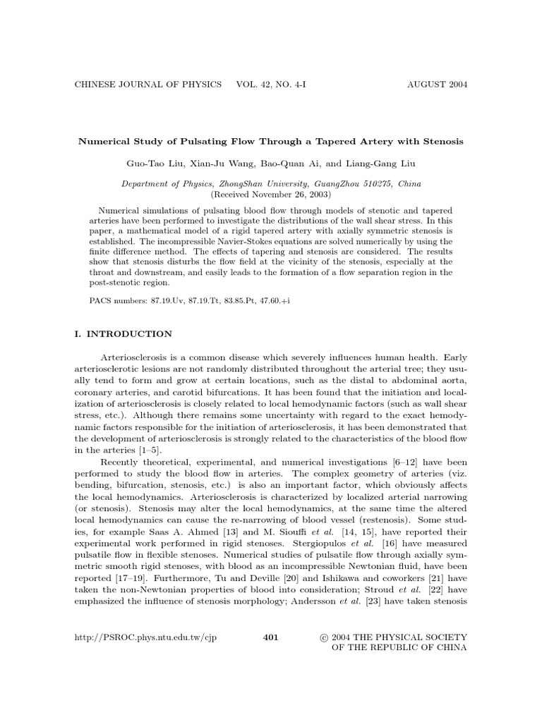Pulsating Flow in Tapered Arteries | PDF | Hemodynamics | Stress ...