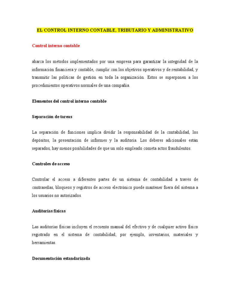 El Control Interno Contable, Tributario Y Administrativo | PDF ...