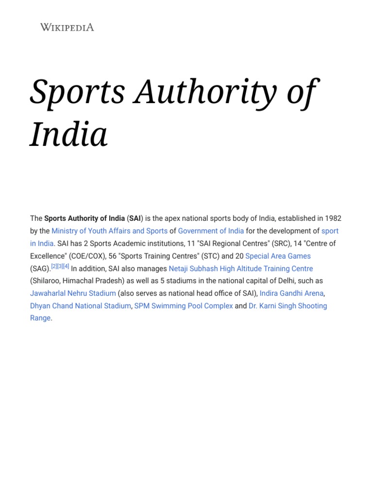 Sports Authority of India Overview | PDF | Politics And Sports ...