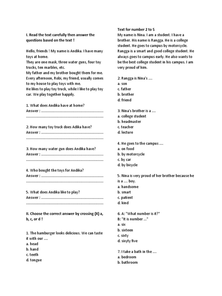 I. Read The Text Carefully Then Answer The Questions Based On The Text ...