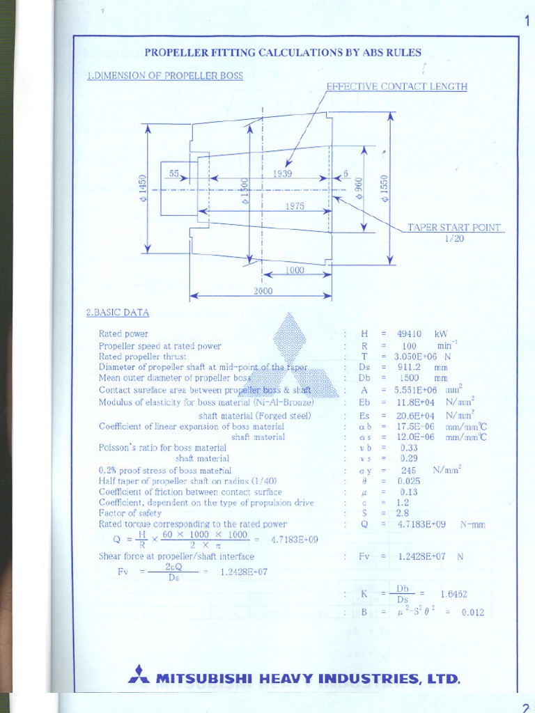 Calculation Sheet of Propeller Fiting According To Abs Rule | PDF