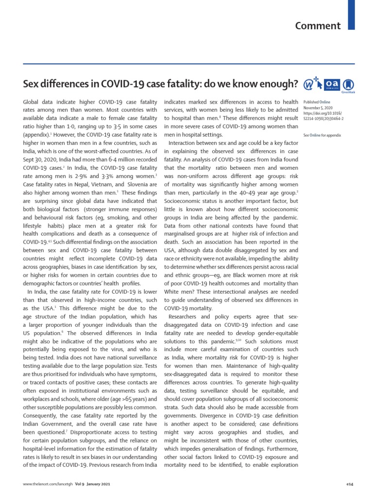 Sex Differences in Covid 19 | PDF | Risk | Mortality Rate