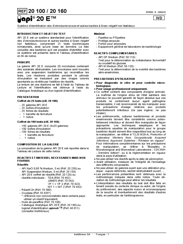 Api 20 Etm - 07584 - I - 20100 - 20160 | PDF | Microbiologie | Organismes