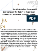As Augustinian Recollect Student, How Can This Conference On The History of Augustinian Recollect in Cebu Create An Impact On Me