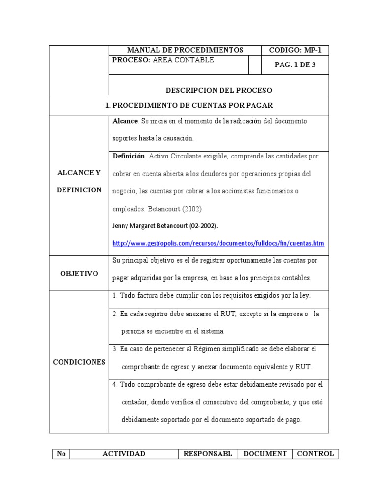 Manual de Procedimientos Cuentas por Pagar | PDF | Contabilidad | Contador