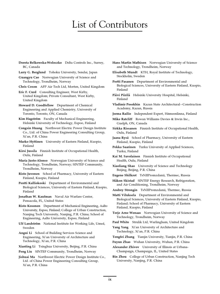 ListofContributors 2020 IndustrialVentilationDesignGuidebook