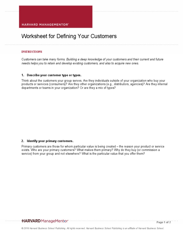 Defining Your Customer Worksheet | PDF
