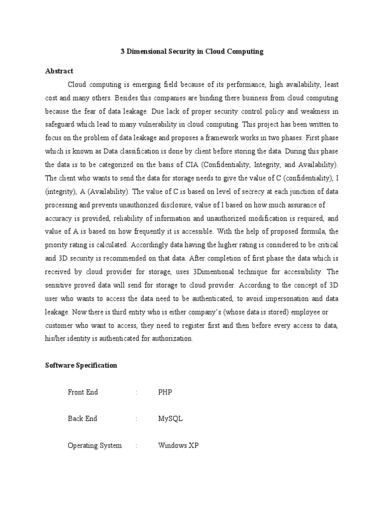 3 Dimensional Security in Cloud Computing | PDF