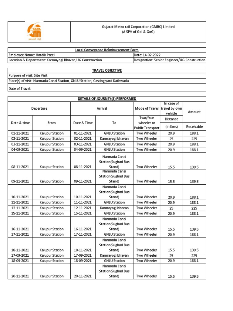 Travel Allowance Reimbursement Details | PDF | Public Administration ...