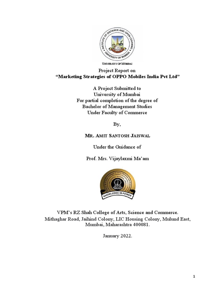 Marketing Strategies of OPPO Mobiles India PVT LTD PDF Smartphone