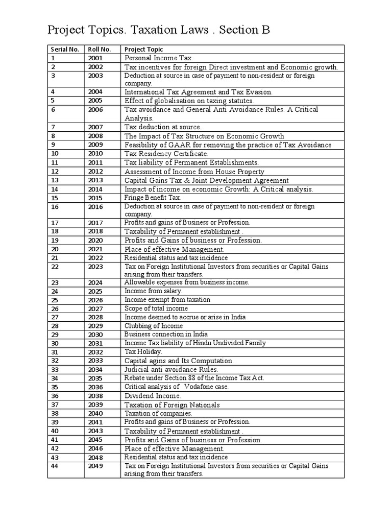 Current Taxation Laws Projects - Section B | PDF | Taxes | Capital ...