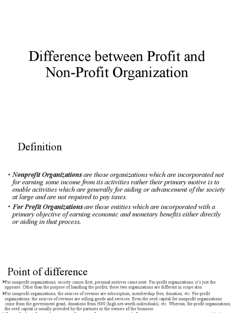 Unit 2 Difference Between Profit and Non-Profit Organization | PDF ...