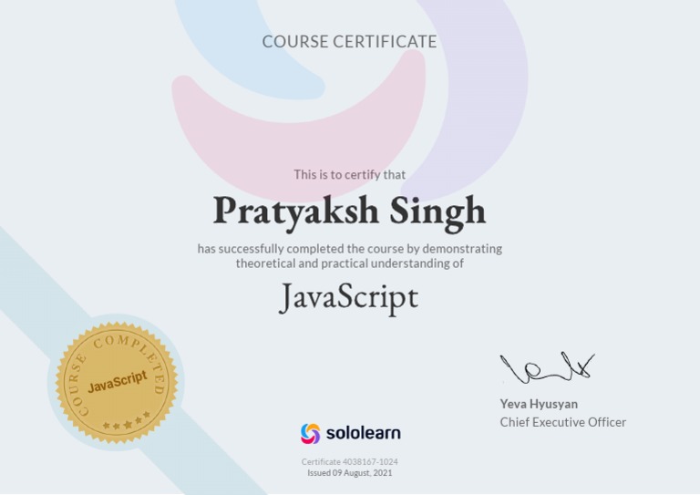 Javascript Certificate | PDF