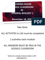Clearing House Google Classroom IN General Biology 1 November 18, 2021