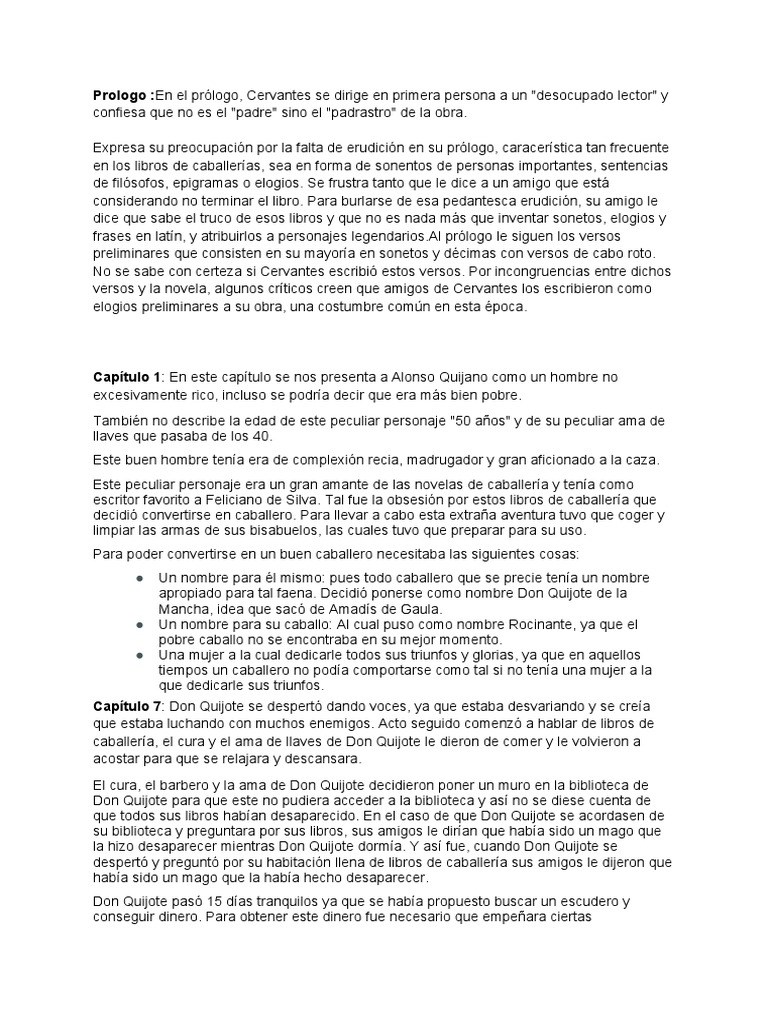 Resumenes Don Quijote Primera Parte | PDF | Don Quijote | Miguel De ...