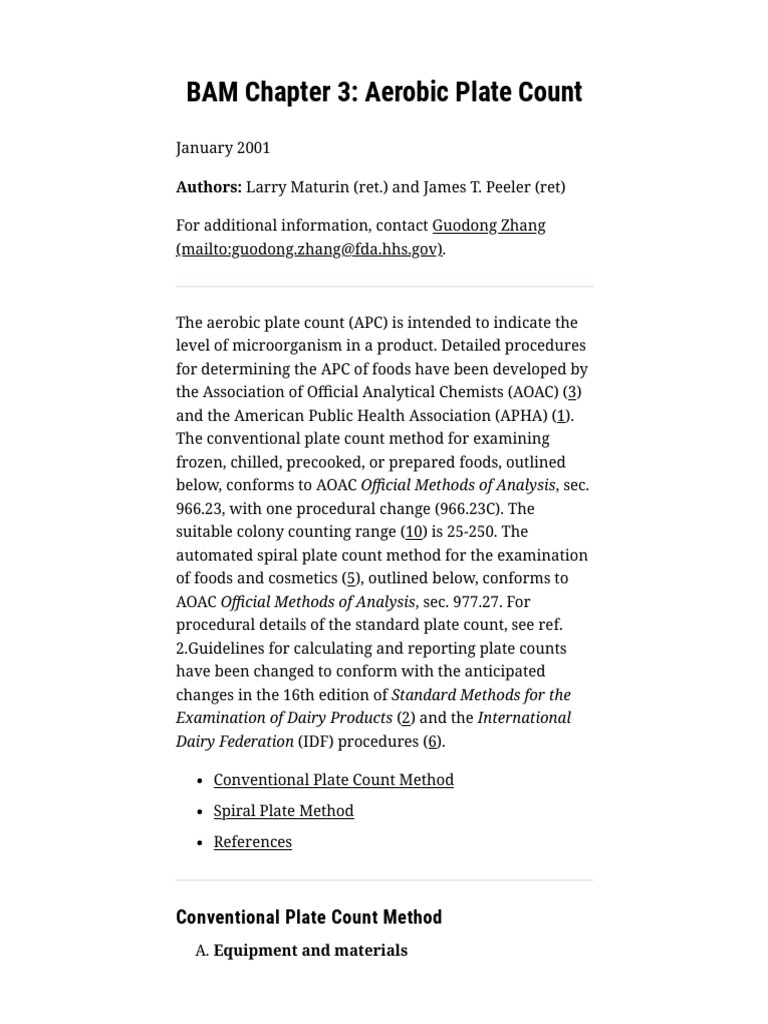 BAM Chapter 3 Aerobic Plate Count FDA PDF Colony Forming Unit Significant Figures