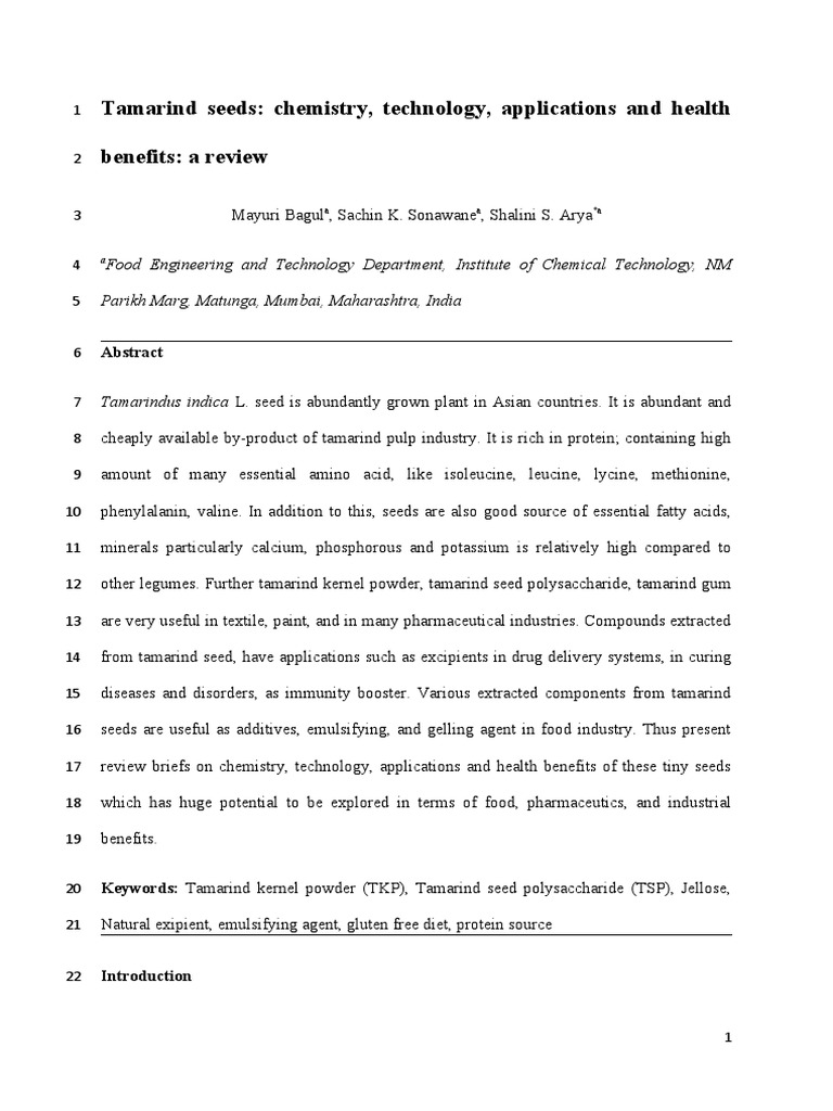 Tamarind Seeds: Chemistry, Technology, Applications and Health Benefits ...