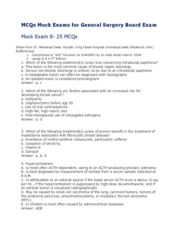 Mcqs Mock Exams For General Surgery Board Exam PDF Organ (Anatomy