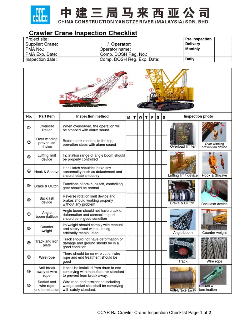 Crawler Crane Checklist Rev 0 PDF Crane (Machine) Mechanical