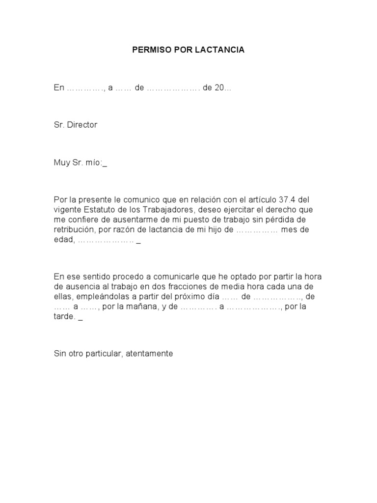 Solicitud De Permiso Por Lactancia