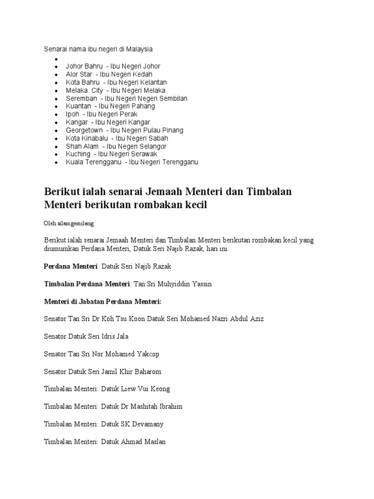 Senarai Ibu Negeri Di Malaysia - orleins