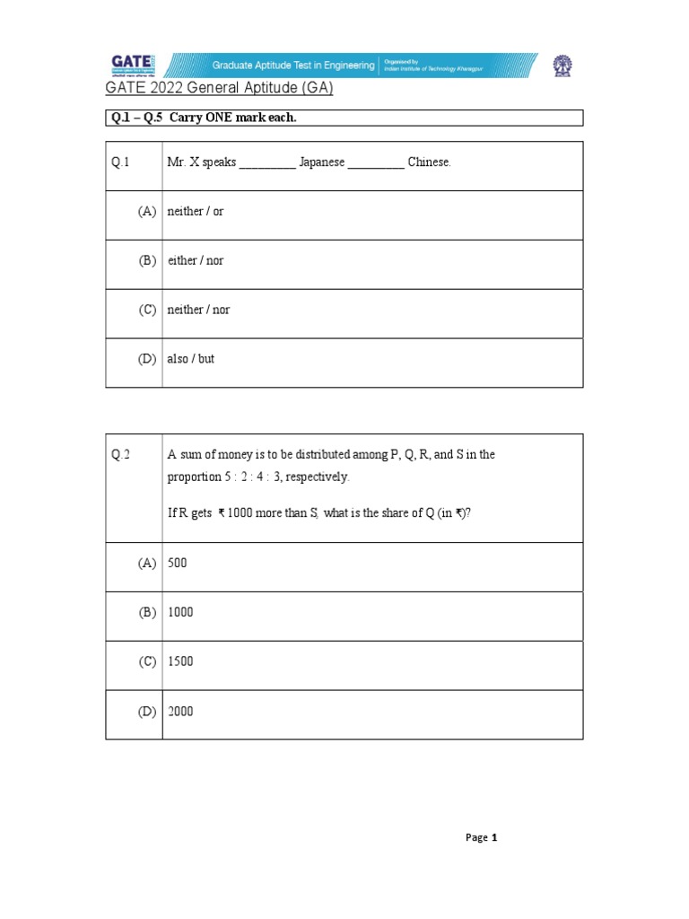 GATE 2022 Exam Questions Overview | PDF | Rock (Geology)