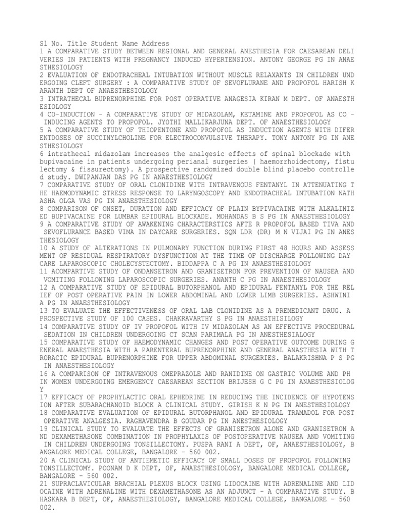 Anaesthesia thesis topics india image