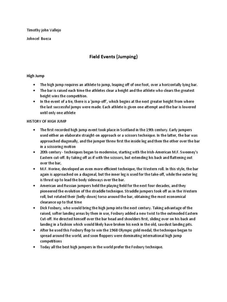 Field Events (Jumping) PDF Track And Field Recreation