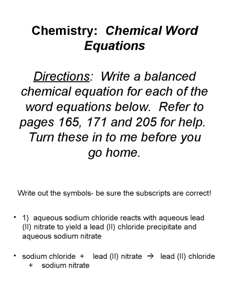 Word Equation Practice Answers | PDF | Science & Mathematics