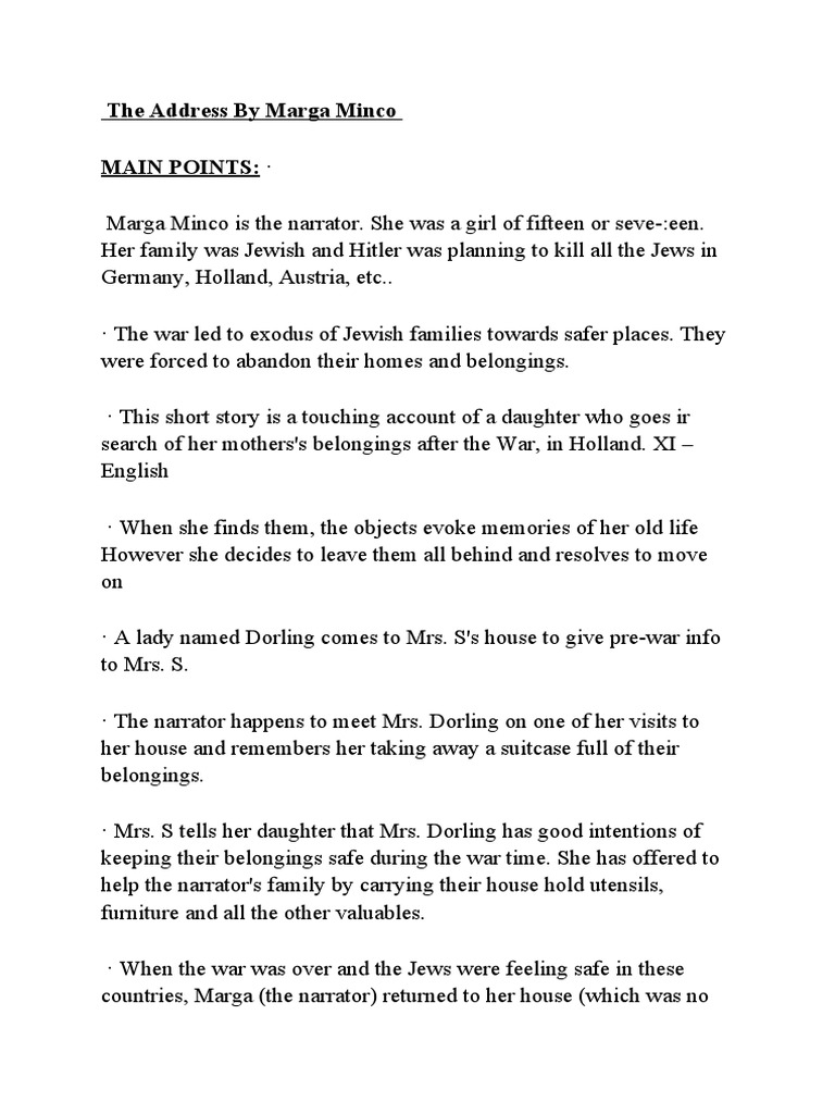 Summary Of The Address By Marga Minco