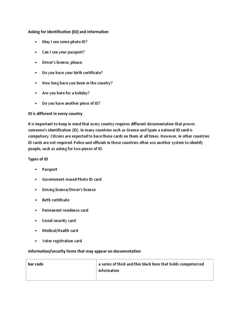 Asking For Identification (ID) and Information | PDF | Identity ...