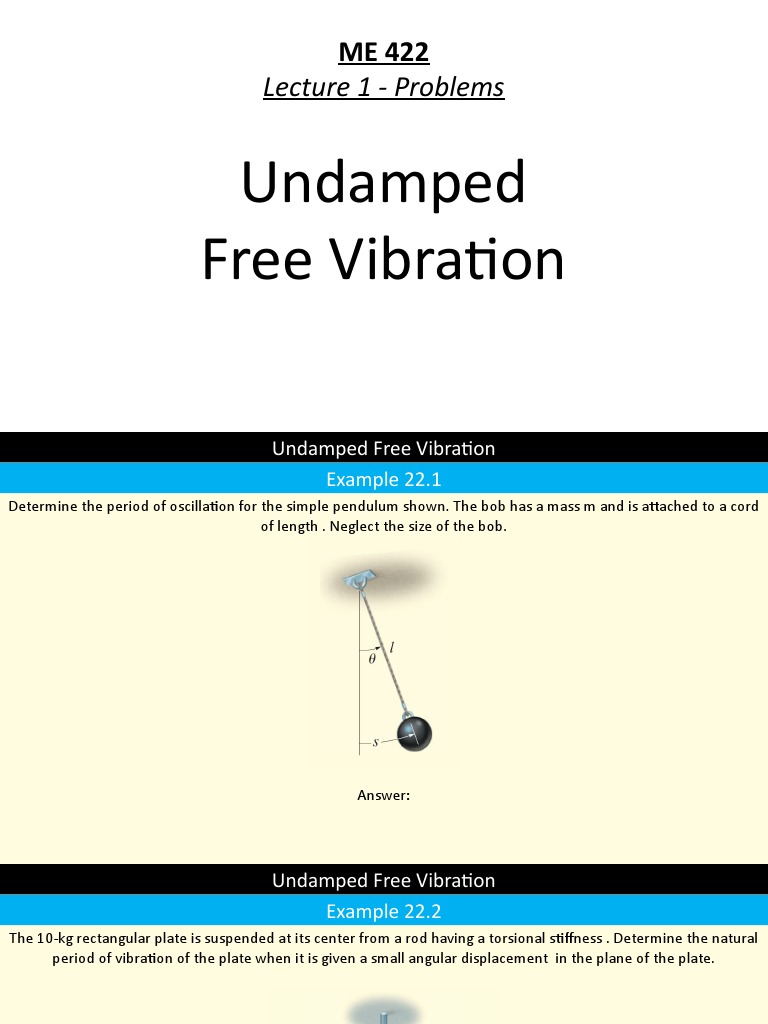 Undamped Free Vibration Examples and Problems | PDF | Oscillation | Damping