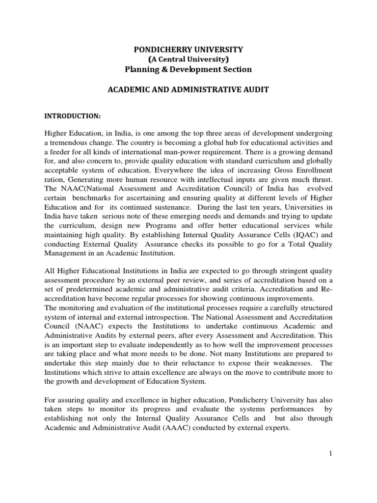 Academic Audit Process at Pondicherry University | PDF | Curriculum ...
