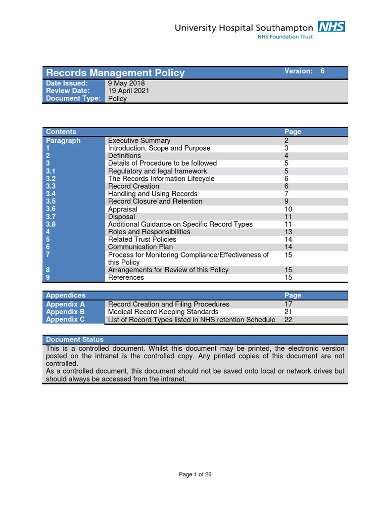 Records Management Policy PDF Records Management Medical Record Records Management Policy PDF Records Management Medical Record
