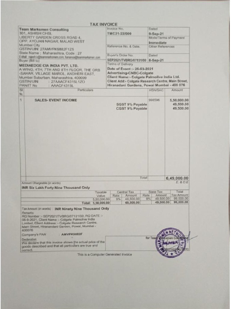 Colgate Palmolive Tax Invoice | PDF