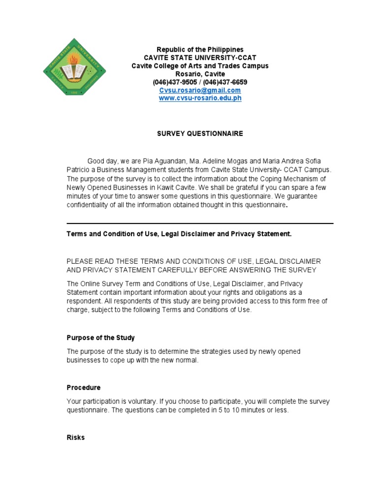 Survey Questionnaire Revised Oct.01,2021 | PDF | Privacy | Questionnaire