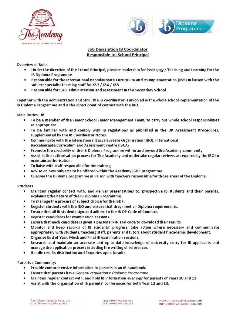 IBDP Coordinator - Job Description | PDF | Behavior Modification ...