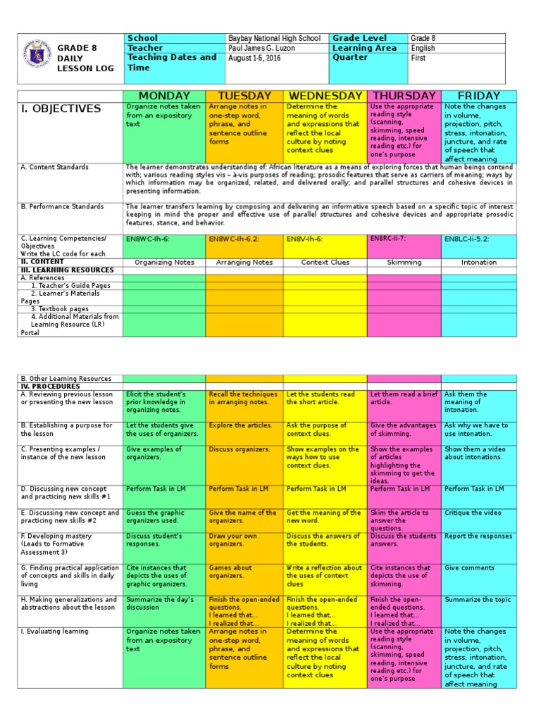 Grade 8 English Lesson Plan | PDF | Speed Reading | Cognition