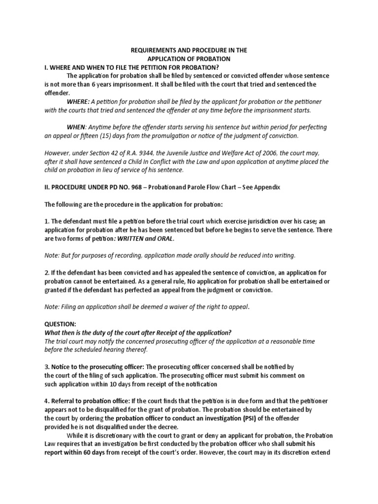 Requirements and Procedure in The PDF Probation Sentence (Law)