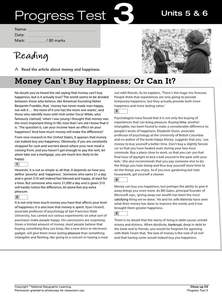 C2 Progress Test 3 | Download Free PDF | Happiness | Pleasure