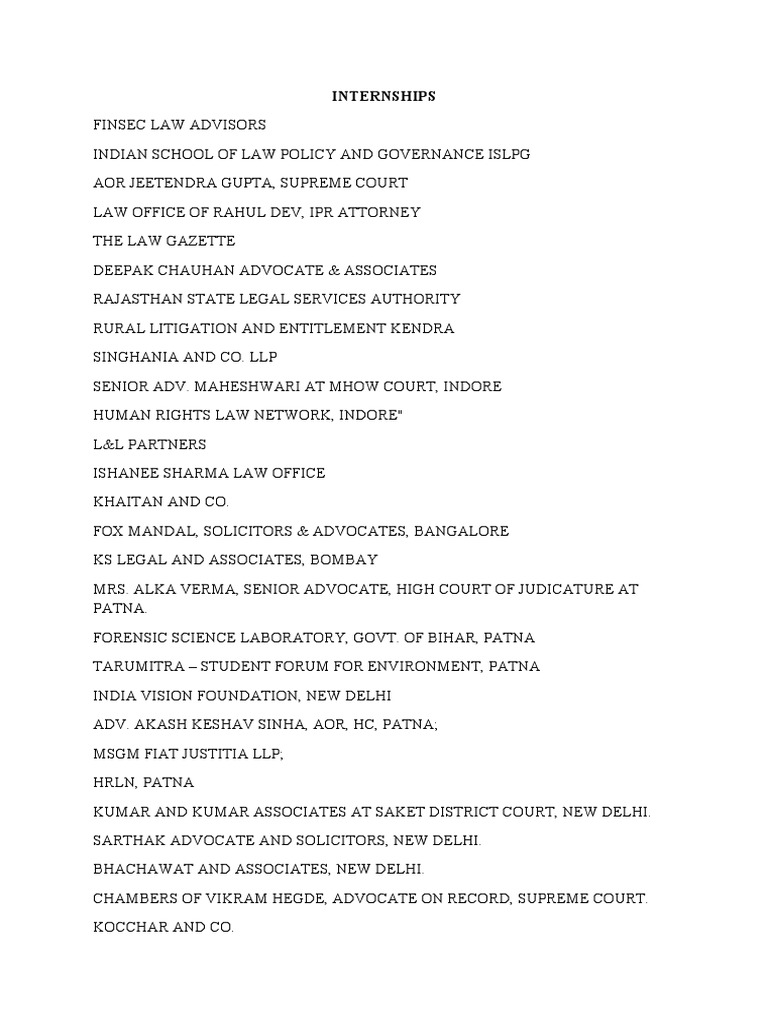 Law Internships and Opportunities 2025 | PDF | Advocate | Delhi