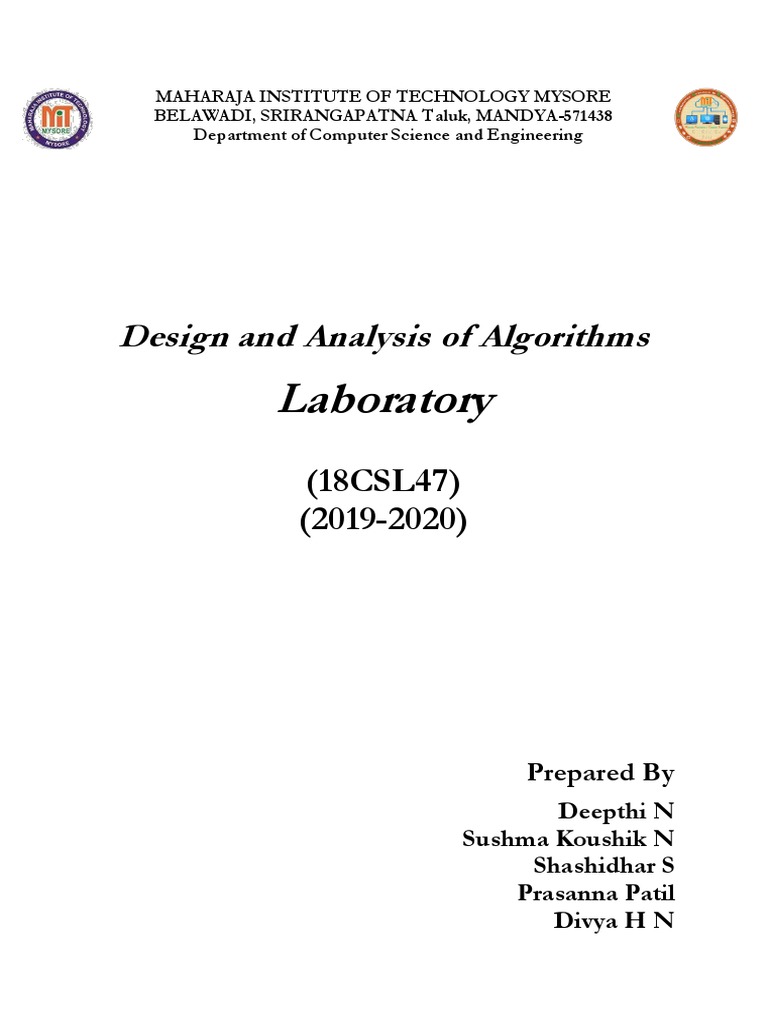 18csl47 Daa Lab Manual PDF Class Programming) Method