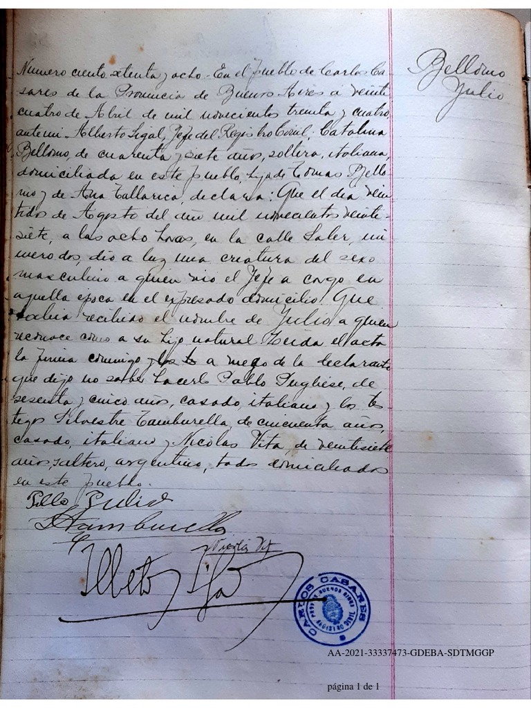 Hoja de Firmas - Partida de Nacimiento | PDF