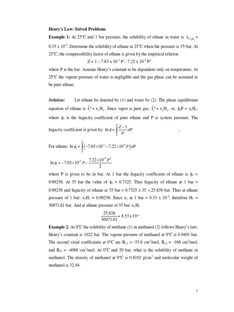 Henrys Law Solved Problems | PDF | Classical Mechanics | Quantity