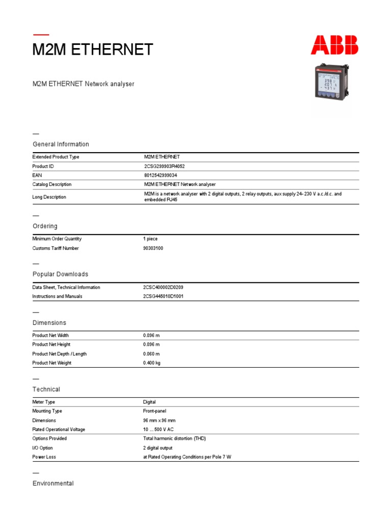 M2M Ethernet Network Analyzer Specs | PDF | Electronics | Electric Power